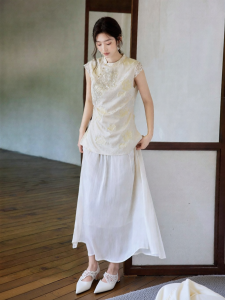JK&JS | Embroidered Heavy Pearl Stitch Pseudo-Two-Piece Chinese Style Dress