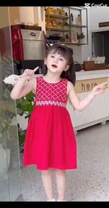 Váy thiết kế bé gái Annie Đầm đỏ Tiểu Thư thêu kim cương cho bé từ 11-40kg