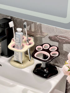 Ceramic Toothbrush Holder Bathroom Washstand Cute Toothbrush Base Luxury Toothpaste Holder Bathroom Organizer Cartoon Style
