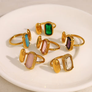 Loe| Colored Zircon Gold Ring Women Stainless Steel Romantic Jewelry Fashion Wholesale