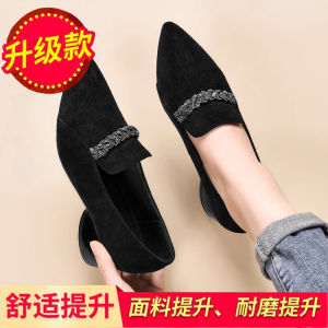 Comfortable Work Shoes Womens Velvet Surface Chunky Heel Single Shoes Anti-Slip Mom Shoes Spring 2025 Fashion Casual Diamond