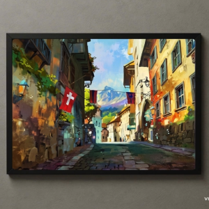 Tranh Nghệ thuật "Phố Cổ Ở Zurich Thụy Sỹ 2" VIETSMART ART - Acrylic 45 x 60cm
