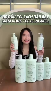 Cặp Dầu Gội Xả Giảm Rụng Tóc Sạch Dầu Bết ELVAWELL - ELW Xanh 1000ML