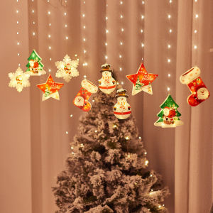 LED Christmas Light String 9.9 FT Curtain Light Xmas Tree Santa Snowman Hanging Lights Christmas Decoration Ornaments