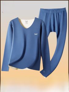 MiiOW | Thickened Fleece Warm Underwear Set For Men Catman Seamless V-neck Long Sleeve Base Layer Autumn Clothes Winter Thermal Wear