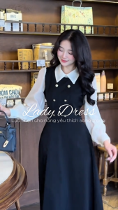 [DUY NHẤT 10-12.10-VOUCHER 40K]Đầm thiết kế BEMINE cổ đức dáng chữ A tay dài phối voan có cúc phù hợp đi làm đi chơi-MT9924