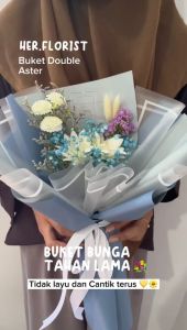 HER.FLORIST [ASTER] Double Soap Aster Flowers Bouquet / 2PCS Buket Bunga Sabun Aster dan Bunga Kering Baby Breath