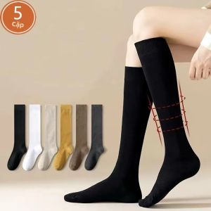 5 Đôi Tất Cotton Chắc Chắn Cho Nữ Tất Dài Thoáng Khí Tất Dài Thấm Hút Mồ Hôi Nén Dưới Đầu Gối Tất Cho Học Sinh Nữ