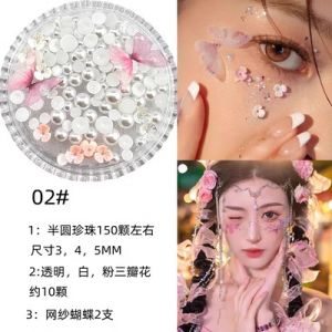 Phụ Kiện Trang Trí Mặt Nhỏ Hoa Mặt Trang Điểm Mắt Dâu Tây Bướm Mặt Trang Trí Mặt Trang Điểm Mắt Đá Rhinestone Ngọc Trai