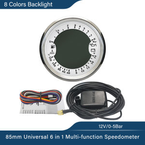 ELING 85mm 6in1 Digital GPS Speedometer Tachometer Water Temp Fuel Level 5Bar 10Bar Oil Pressure Voltmeter 12V 24V for Car RV