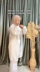 Cardigan Brokat Panjang Outfit Kondangan Wanita Kekinian Panjang Sampai Lutut Bahan Brokat Premium