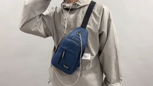 Túi nam đeo chéo 3 ngăn vải Canvas chống trầy xước có lỗ tai nghe thích hợp đi học đi chơi phong cách Hàn Quốc L2 T241