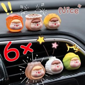 Pphha】แผงหน้าปัดน่ารักสำหรับตกแต่งในรถยนต์6ชิ้นรูปปั้นเล็กอาหารตุ๊กตาอาหารกระจกมองหลังแบบทำมือของขวัญที่ตกแต่งเรซิ่นอุปกรณ์ตกแต่งภายในรถยนต์