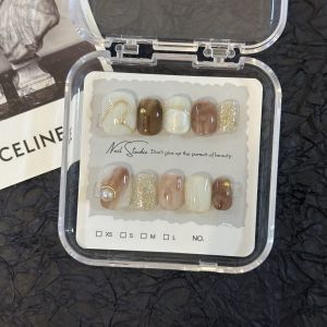 Handmade Gradient Pearl Bead 14mm Short Square round Wearable Nail Tips Grey Color Trendy Simple Style No Brand Chinese Made