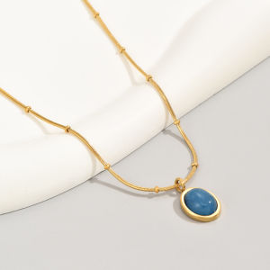 Blue Oval Aquamarine necklace stainless steel plated with