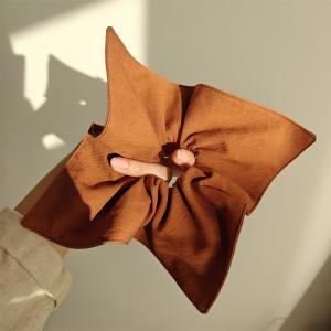 Original Caramel Colored Hanflax Cotton Hair Tie Square Corner Windmill Large Bowknot Retro Style Fashionable Hair Accessories