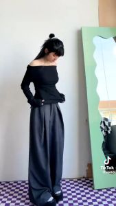 Quần ống rộng LY CHÉO ly lệch có bigsize kiểu dáng hợp thời trang thịnh hành lưng chun sau vải tuyết mưa đẹp