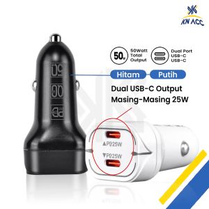 [KN ACC] HEAD ADAPTER CAR CHARGER MOBIL PD DUAL USB TYPE C SUPER FAST CHARGING 25W