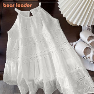 Bear Leader | Bear Leader Cut-out Design Girls Dress 2026 Summer Little Girl Fashion Sling White Holiday Medium Length Vest Dress Girls Dress