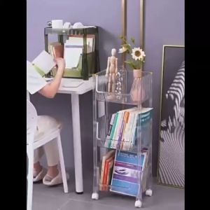 Bathroom Shelf MultiFunctional Storage Organizer Trolley Rolling Utility Cart with Handle for Office Living Room Kitchen