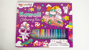Markerific Kawaii Colouring Fun Book Gift Set With 4 Gel Pens 7 Markers & Stickers Boxset For Kids