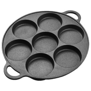【New Arrival】 7 Hole Cast Iron Omelet Pan Non-Stick Skillet for Breakfast and Cooking Durable Black Kitchen Cookware