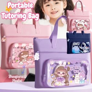 Student Tutoring Bag Portable Thickened Zipper Waterproof Oxford Cloth Handbag Cartoon School Bag