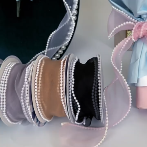 Pita Organza Pearl Chiffon Ribbon Pinggir Mutiara / Pita Buket 4CM Panjang 4.5 Meter PT12
