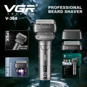 VGR | VGR Electric Shaver Professional Beard Trimmer 9000 RPM Portable IPX6 Face Shaver LED Shaving Machine for Men V-368 V-375 V-376