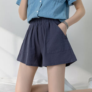 High Waist Cotton Linen Womens Shorts Summer Loose Wide Leg Casual Pants Home Wear Comfortable Lightweight Pocket Design