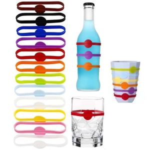 36Pcs Reusable Silicone Wine Glass Charms Drink Marker Bands Bottle Strip Tag Glass Identifiers for Bar Party Cocktail Champagne