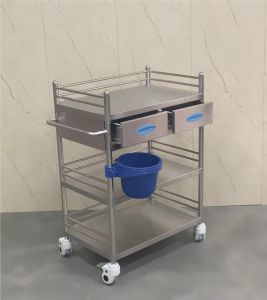 Thickened Stainless Steel Treatment Table Double Drawer Surgical Vehicle Beauty Instrument Hand Truck Health Care Equipment