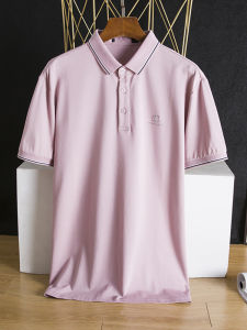 เสื้อโปโลผู้ชายแขนสั้นลายตัวอักษรปักสีบล็อก ทรงหลวม สไตล์ธุรกิจลำลอง แฟชั่นฤดูร้อน ผ้าฝ้ายโพลีเอสเตอร์ คอกลม