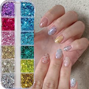 6/12Grids Black White Polka Dot Nail Glitter Sequins Mixed Sizes Round Nails Flakes DIY Retro Flower Design Manicure Accessories