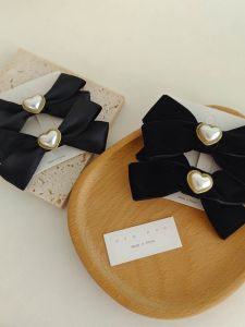 Gentle Classic Style South Korea Pearl Small Bowknot Elegance Pair Barrettes Hair Band Low Ponytail Rubber Band Hair Rope Head Clip