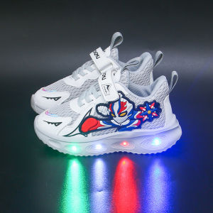 Boys Running Shoes Breathable Mesh Uppers Ultraman Design Childrens Lighting Shoes Toddler Footwear Low Cut Sport Sneakers