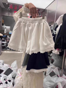 French Vintage Lace Trim Wide Leg Shorts Women Summer Korean Style High Waist Loose Casual Sports Sleepwear Trendy