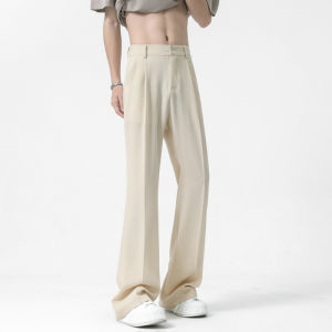 กางเกงขายาวทรงตรงผ้าไหมน้ำแข็งทรงหลวมสำหรับผู้ชาย กางเกงขายาวทรงหลวมบางสบาย ๆ ฤดูร้อน กางเกงขายาวทรงหลวมสำหรับผู้ชาย