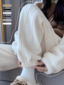Womens High Waist Fleece Lined White Sports Pants Autumn Winter New Style Casual Loose Trousers Harlan Sweatpants