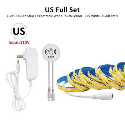 MJJC | DC12V Penetrable Wood Touch Sensor COB LED Strip Lights Hand Sweep Control Dimming Tape Lamp 1M 2M 3M 4M 5M Set US 110V EU 220V