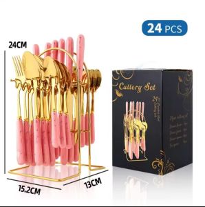 Sendok Makan Set Viral Cutlery Set 24 Pcs Gold