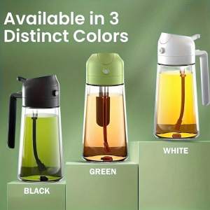 Glass oil dispenser and spray 16oz/470ml for cooking air frying pan barbecue salad - kitchen oil spray | round glass bottle