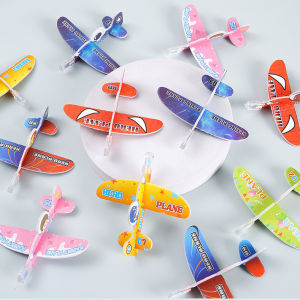 10Pcs Hand Throw Aircraft Mini Cartoon Airplane Toy DIY Puzzle Children Educational Toys (Random Color)