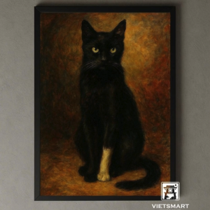 Tranh Nghệ thuật "Mèo Đen Chân Trắng" VIETSMART ART - Sơn dầu 45 x 60cm