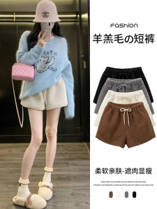 High Waist Lamb Velvet Short Pants Womens Outerwear Autumn Winter Street Style Sporty Casual Bootcut Pants Polyester Blend