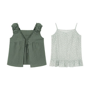 True Two-piece Layered Wear Plaid and Spaghetti Strap Top Set for Summer