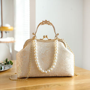Large Capacity Lace Womens Bag Hanfu Style Single Shoulder Crossbody Pearl Handbag High End Gift Soft Shell Daily Use