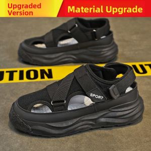 Mens Summer 2025 New Outdoor Breathable Anti-slip Wear-resistant Headed Beach Shoes Hollow-out Sandals Korean Style Flat Heel