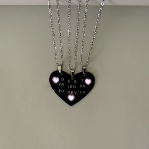 3 Pieces/Set Luminous Little Love BEST FRIENDS FOREVER Sister Necklace Womens Stainless Steel Fashion Boudoir Necklace