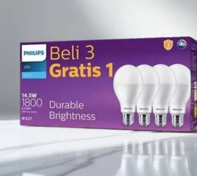 Lampu LED Philips 145W 4Pcs Multipack Lampu Led Rumah Led Bulb 145Wl Watt 6500K Putih